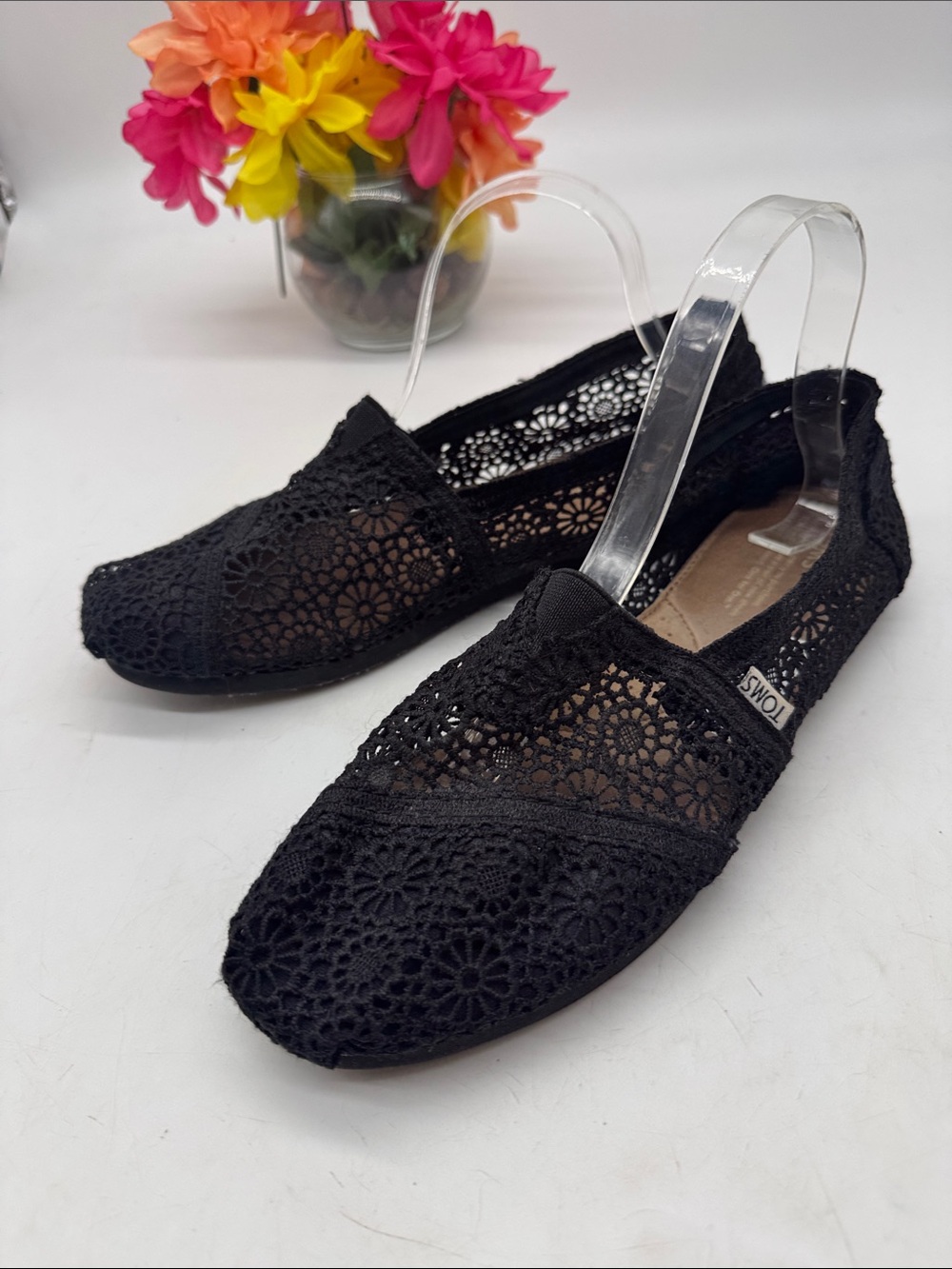 Toms Black Crochet Slip-On Flats Size 10 BFL10140